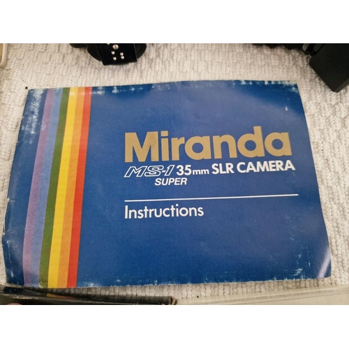 128 - Miranda Camera Lot; MS-1 35mm SLR Camera Body with 3 x Lenses; 75-300mm Zooms, 28mm and 50mm, Togeth... 