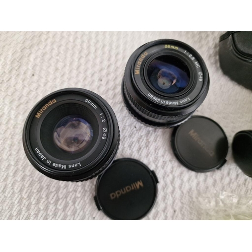 128 - Miranda Camera Lot; MS-1 35mm SLR Camera Body with 3 x Lenses; 75-300mm Zooms, 28mm and 50mm, Togeth... 