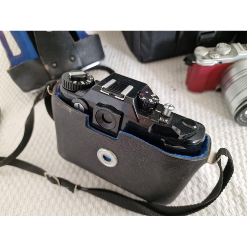 129 - 2 x Cameras; Zenit 122 with Lens and Cover, Fujifilm X-A1 with 16-50mm Lens and Bag, Together with S... 