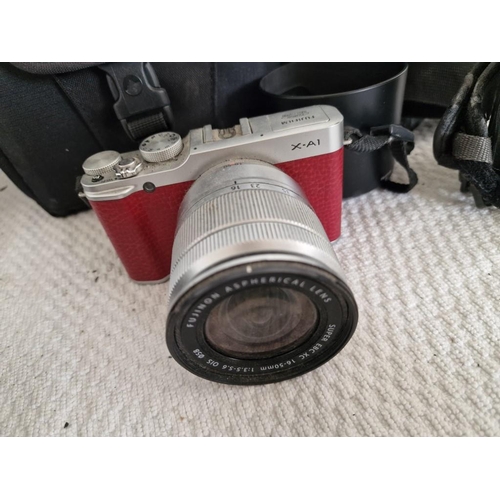 129 - 2 x Cameras; Zenit 122 with Lens and Cover, Fujifilm X-A1 with 16-50mm Lens and Bag, Together with S... 