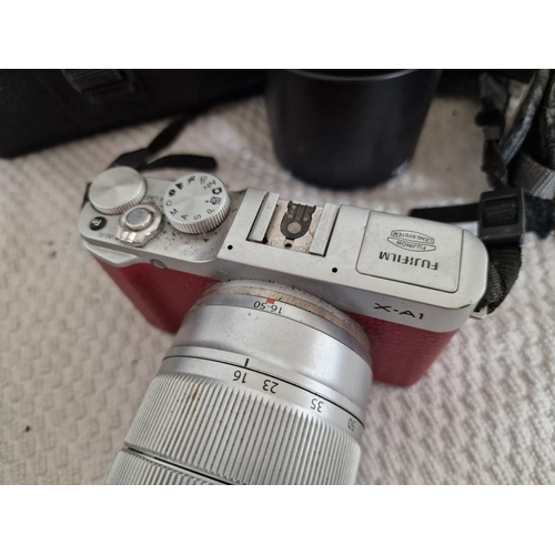 129 - 2 x Cameras; Zenit 122 with Lens and Cover, Fujifilm X-A1 with 16-50mm Lens and Bag, Together with S... 