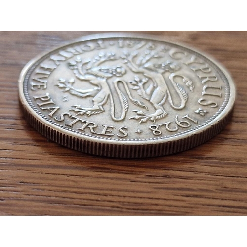 154 - Cyprus Silver Coin; 1928 King George V Forty Five Piastre, (38.7mm, 28.26g, .925 Sterling Silver), V... 