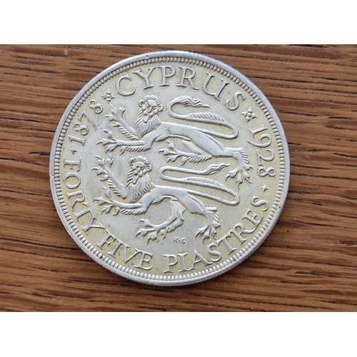 155 - Cyprus Silver Coin; 1928 King George V Forty Five Piastre, (38.7mm, 28.26g, .925 Sterling Silver), V... 