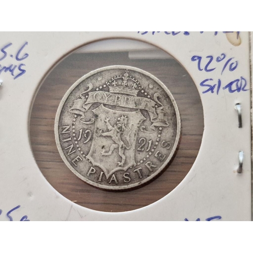 168 - 6 x Cyprus Silver Coins; 1921 King George V Nine Piastre, (23.7mm, 5.65g, .925 Sterling Silver), (6)