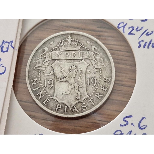 169 - 6 x Cyprus Silver Coins; 1919 King George V Nine Piastre, (23.7mm, 5.65g, .925 Sterling Silver), (6)