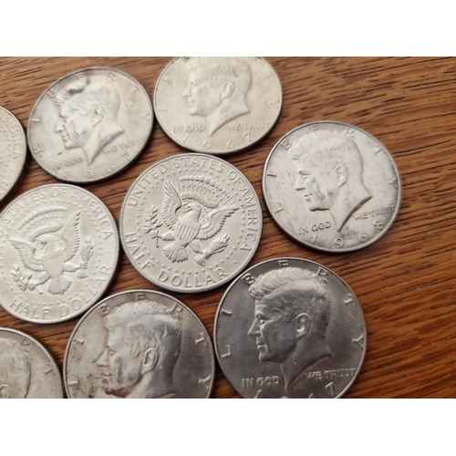 170 - 13 x USA Silver Coins, Kennedy Half Dollars, (.400 Silver), Most 1968, (Approx. 11.5g, 30.6mm each),... 