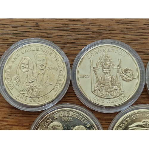 175 - Collection of 5 x Gold Plated One Crown Commemorative Coins, (2010 & 2011), Queen Elizabeth II, Toge... 