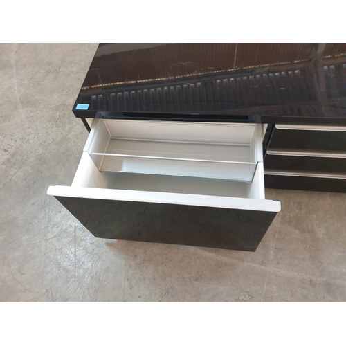 145 - Modern High Gloss Black Colour TV Unit with Drawers and Open Shelves, (Approx. 180 x 45 x 40cm)