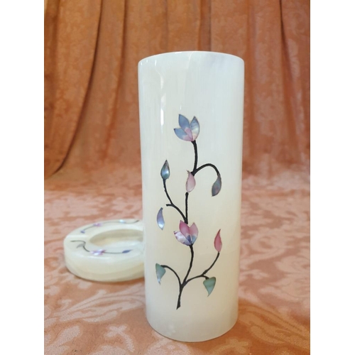 146 - Handmade Frosted White Glass Vase and Ashtray, with Inlaid Flower Pattern