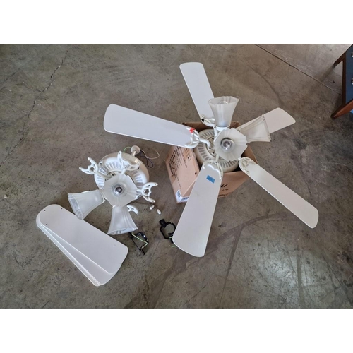 112 - Pair of White Colour 5-Blade Ceiling Fans with 3-Spot Lights and Glass Shades (just been carefully r... 