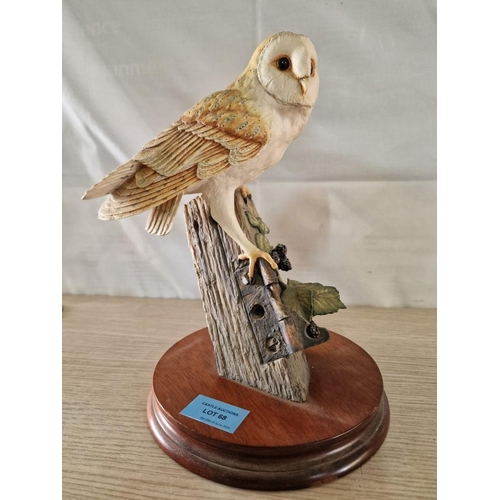 68 - Border Fine Arts Owl Figurine, Hand Made in Scotland, (Model: RB15) on Wooden Base, Circa 1990