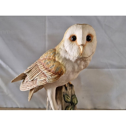 68 - Border Fine Arts Owl Figurine, Hand Made in Scotland, (Model: RB15) on Wooden Base, Circa 1990