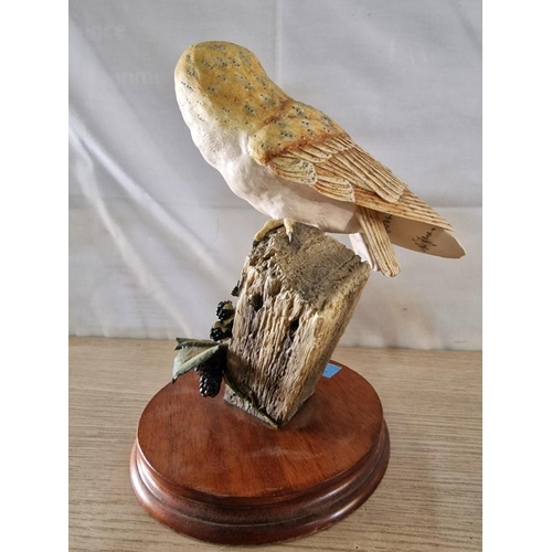 68 - Border Fine Arts Owl Figurine, Hand Made in Scotland, (Model: RB15) on Wooden Base, Circa 1990