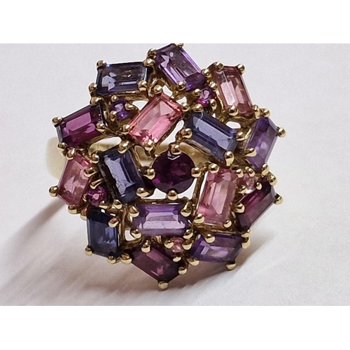 133 - 9ct Gold Ring with Cluster of Multi-Colour Gemstones, (Approx. 5.4g, Size: P)