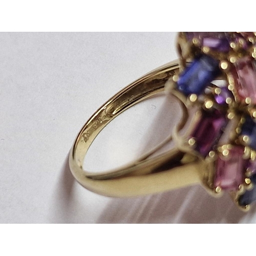 133 - 9ct Gold Ring with Cluster of Multi-Colour Gemstones, (Approx. 5.4g, Size: P)