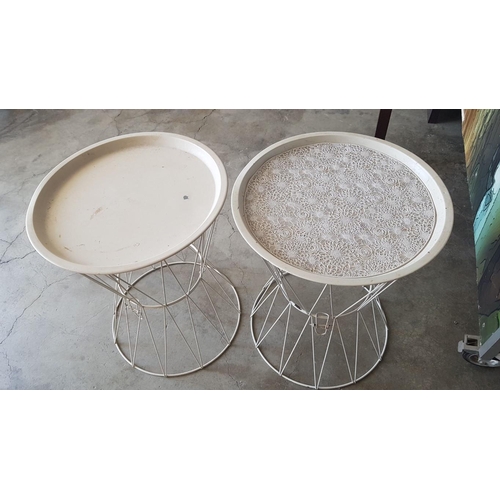74 - Patio / Garden Set of 2 x Matching Side Tables (Tray Top, Ø: 43cm, H: 53cm) and Retro 90's Frosted P... 