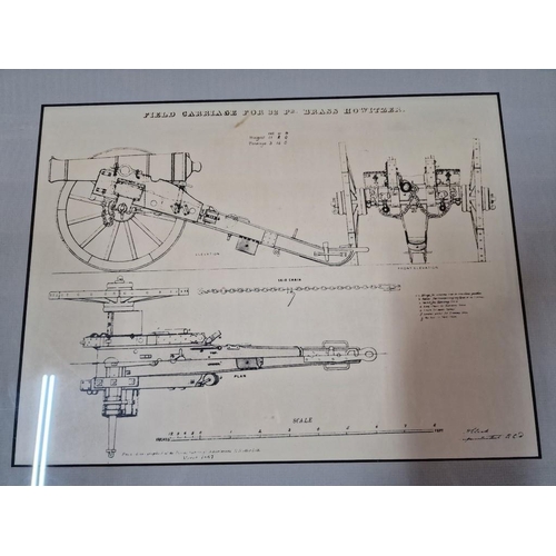 137 - 2 x Framed Prints of Field Carriage Gun Drawings, (2)