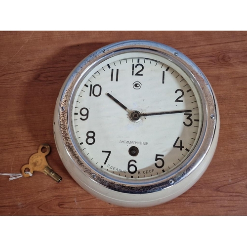 2 - Vintage Soviet Vostok Submarine Clock, (5-24M), Key Opening Glass and Wound Movement (key in office)... 