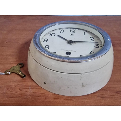 2 - Vintage Soviet Vostok Submarine Clock, (5-24M), Key Opening Glass and Wound Movement (key in office)... 