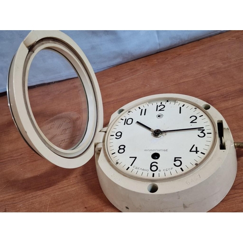 2 - Vintage Soviet Vostok Submarine Clock, (5-24M), Key Opening Glass and Wound Movement (key in office)... 