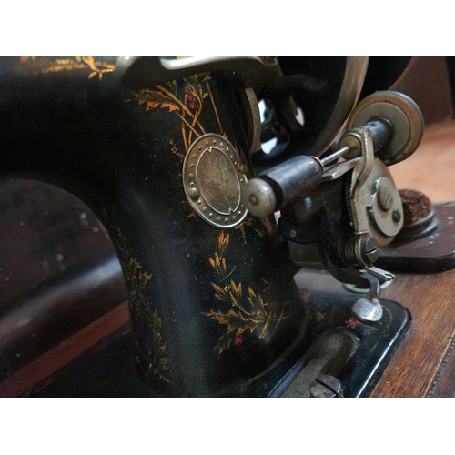 79 - Vintage Cast Iron Manual Sewing Machine in Wooden Case, (a/f)