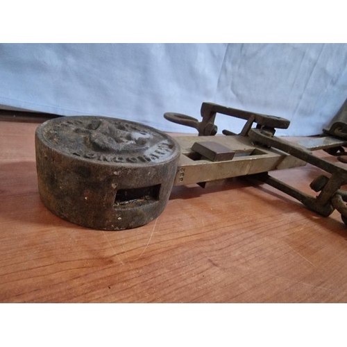 81 - Antique Herbert & Sons, London, Hanging Balance Scales with Large Hook and Heavy Ball Weight