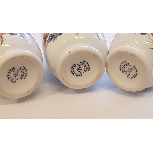 120 - Set of 3 x Royal Worcester Porcelain Egg Coddlers with Floral Pattern, (3)