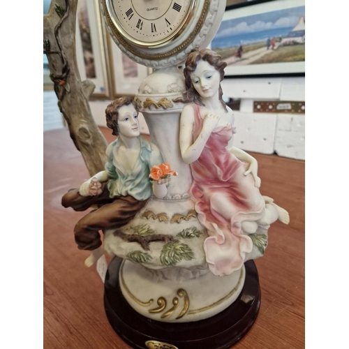 9A - 'Juliana Collection' Statue of Young Couple Under Tree with Quartz Clock, (Running When Lotted), (Ap... 