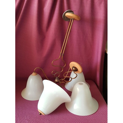 611 - Mid-Century Copper and Milk Glass Hanging Lights (2-Light and 1 - Light) with Extra Lamp Shade (Un-T... 