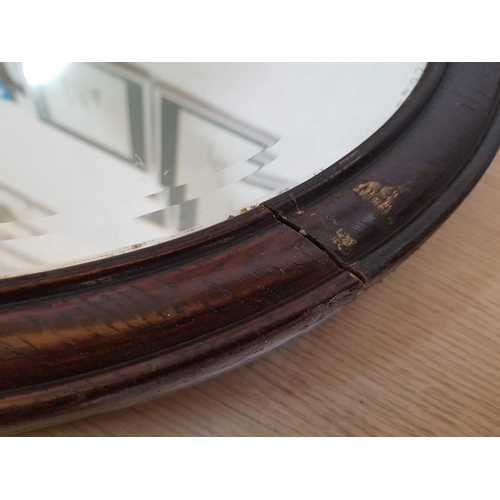 622 - Antique Oval Mirror in Heavy Wooden Frame (A/F), (67 x 52cm)