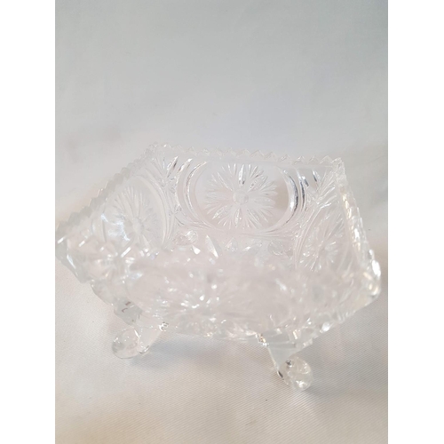 625 - Retro Bon - Bon Dishes Cut Glass - Square on 4 - Legs (10  x 10 x 7cm) and Pedestal Tray / Bowl (Ø16... 