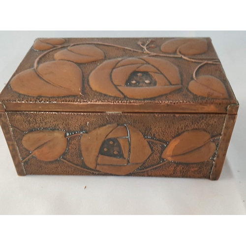 626 - Art Nouveau Art (Perhaps) Hand Craft Large Wooden Jewellery Box - Decorated with Copper Panels with ... 