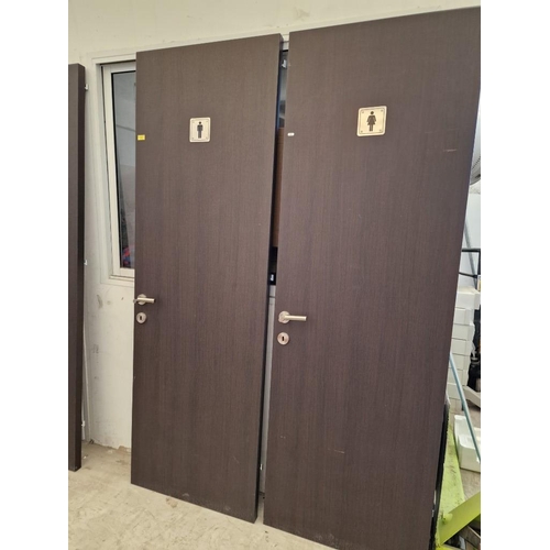 648 - 2 x Wenge / Dark Wood Effect Doors with Handles and Gents / Ladies Toilet Signs, (Approx. 69 x 211.5... 