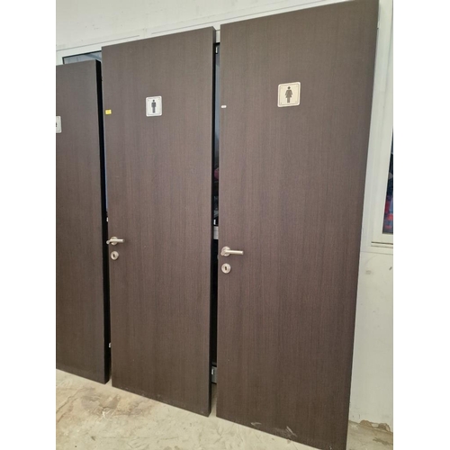 649 - 2 x Wenge / Dark Wood Effect Doors with Handles and Gents / Ladies Toilet Signs, (Approx. 69 x 209.5... 