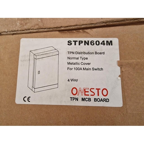 660 - 8 x 'Onesto' TPN Distribution Board / Cabinet with Metallic Cover, 4 Way, (Model: STPN604M), in Boxe... 