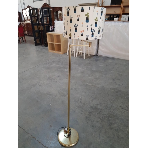 678 - Mid Century Brass Effect Standing Floor Lamp (H:151cm) with Decorative Lampshade and Swing Arm