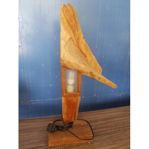 681 - Wooden Abstract Lamp Art by Local Artist (H:76cm), (Un-Tested)