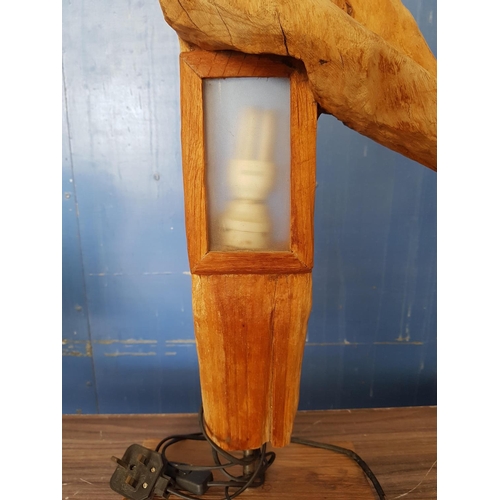 681 - Wooden Abstract Lamp Art by Local Artist (H:76cm), (Un-Tested)