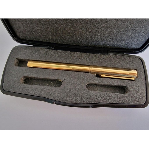 126o - Vintage Dunhill Gemline Classic Dress Fountain Pen, Gold Plated, with Black Line Clip, Circa 1970's,... 