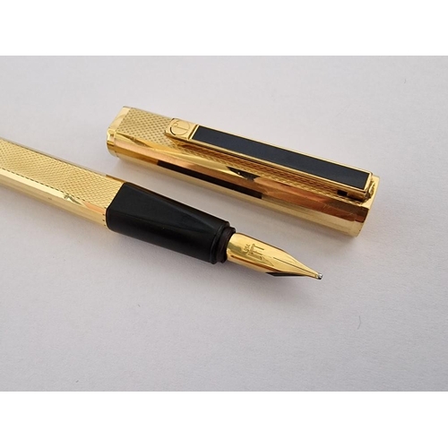 126o - Vintage Dunhill Gemline Classic Dress Fountain Pen, Gold Plated, with Black Line Clip, Circa 1970's,... 