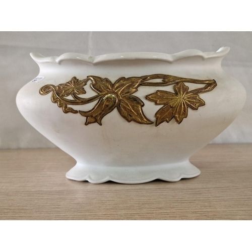 137o - 2 x Elegant Shaped Limoges Porcelain Vases with Embossed Gold and Silver Tone Floral Decoration, (Ap... 