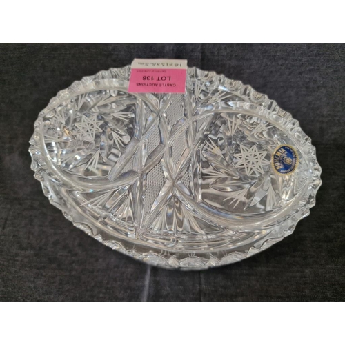 138o - Bohemia Crystal Lidded Jewellery Casket, Oval Shape, (Approx. 18 x 13 x 8.5cm)