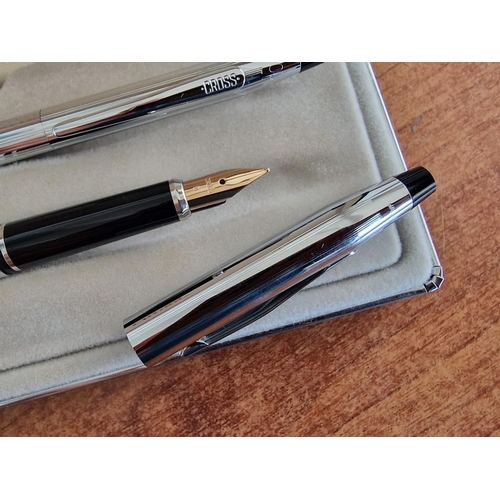 144o - Cross Chrome Fountain Pen and Ball Point Pen Set in Original Presentation Box