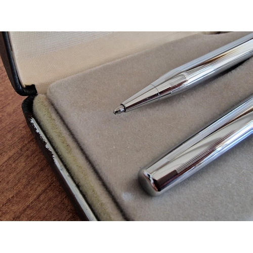 144o - Cross Chrome Fountain Pen and Ball Point Pen Set in Original Presentation Box