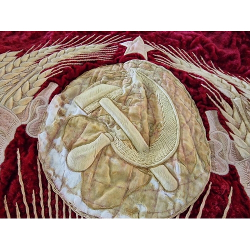 146o - Red Velvet Double Sided Embroidered Russian Communist / Soviet Union Banner Flag, with Golden Fringe... 