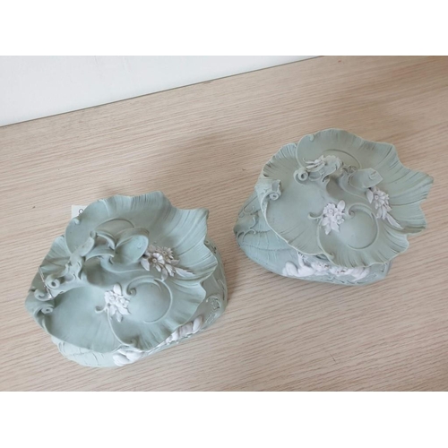 150p - A Pair of Rare Pale Green Rococo Baluster Bowls and Covers, Applied with White Cherubs (1 x Lid with... 