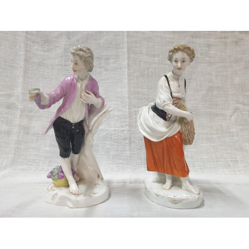 152p - A Fine Pair of Antique Furstenbers Figurines; Boy & Girl, Circa 1790 with Under Glaze Blue Marks (2)... 