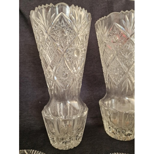 196 - Pair of Tall Decorative Crystal Vases, (Approx. H: 34cm), Together with 3 x Heavy Ashtrays / Dishes,... 