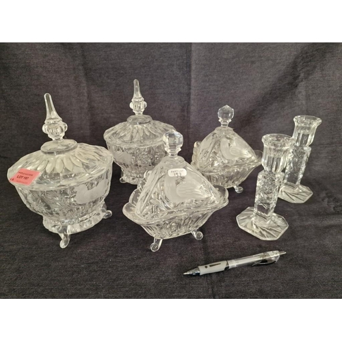 197 - Collection of Crystal / Glassware; Pair of Triangular Shape Lidded Sweet Dishes, Pair of Round Lidde... 