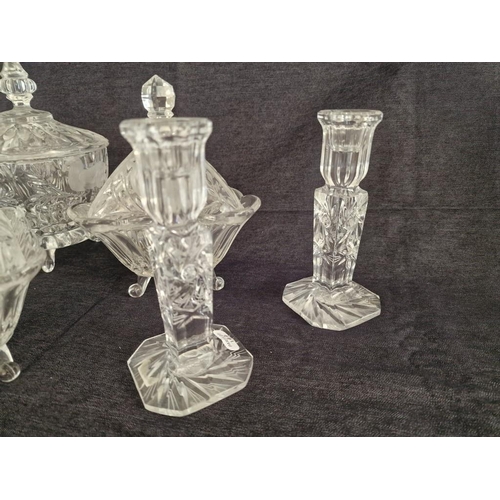 197 - Collection of Crystal / Glassware; Pair of Triangular Shape Lidded Sweet Dishes, Pair of Round Lidde... 